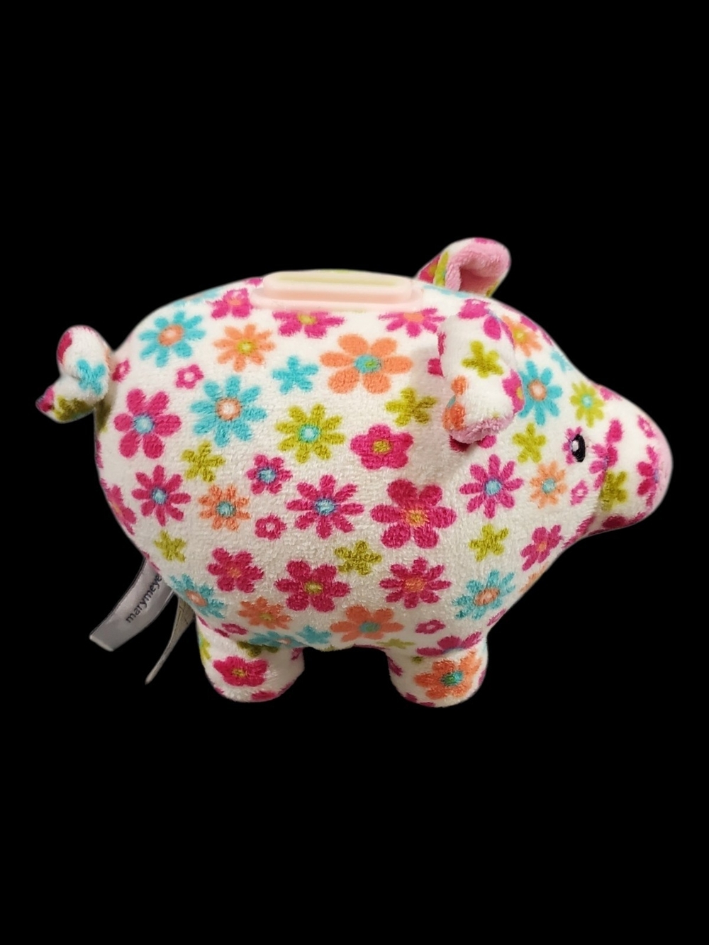 Mary Meyer Floral Plush Piggy Bank - White with Pink, Teal & Orange Flowers